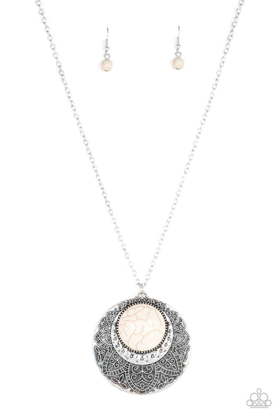 Medallion Meadow White Necklace-Jewelry-Paparazzi Accessories-Ericka C Wise, $5 Jewelry Paparazzi accessories jewelry ericka champion wise elite consultant life of the party fashion fix lead and nickel free florida palm bay melbourne