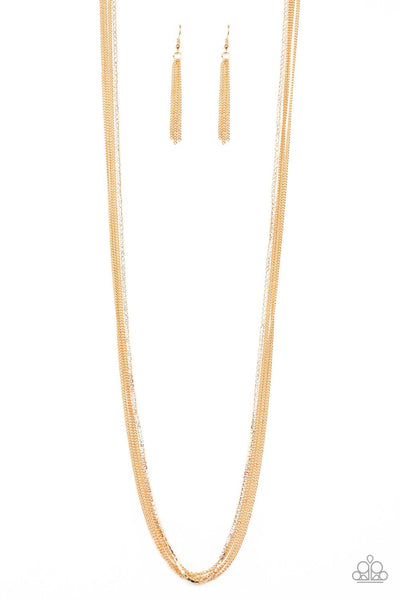 Sleek and Destroy Gold Necklace-Jewelry-Paparazzi Accessories-Ericka C Wise, $5 Jewelry Paparazzi accessories jewelry ericka champion wise elite consultant life of the party fashion fix lead and nickel free florida palm bay melbourne