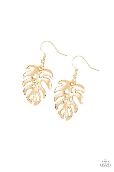 Desert Palms Gold Earrings-Jewelry-Paparazzi Accessories-Ericka C Wise, $5 Jewelry Paparazzi accessories jewelry ericka champion wise elite consultant life of the party fashion fix lead and nickel free florida palm bay melbourne