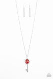 Key Keepsake Red Necklace-Jewelry-Paparazzi Accessories-Ericka C Wise, $5 Jewelry Paparazzi accessories jewelry ericka champion wise elite consultant life of the party fashion fix lead and nickel free florida palm bay melbourne