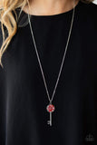 Key Keepsake Red Necklace-Jewelry-Paparazzi Accessories-Ericka C Wise, $5 Jewelry Paparazzi accessories jewelry ericka champion wise elite consultant life of the party fashion fix lead and nickel free florida palm bay melbourne