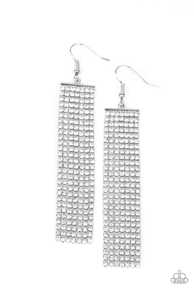 Top-Down Shimmer White Earring-Jewelry-Paparazzi Accessories-Ericka C Wise, $5 Jewelry Paparazzi accessories jewelry ericka champion wise elite consultant life of the party fashion fix lead and nickel free florida palm bay melbourne