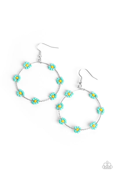 Dainty Daisies Blue Earrings-Jewelry-Paparazzi Accessories-Ericka C Wise, $5 Jewelry Paparazzi accessories jewelry ericka champion wise elite consultant life of the party fashion fix lead and nickel free florida palm bay melbourne