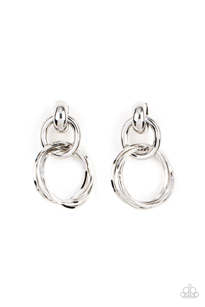 Dynamically Linked Silver Earrings-Jewelry-Paparazzi Accessories-Ericka C Wise, $5 Jewelry Paparazzi accessories jewelry ericka champion wise elite consultant life of the party fashion fix lead and nickel free florida palm bay melbourne