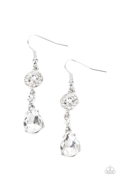 Graceful Glimmer White Earrings-Jewelry-Paparazzi Accessories-Ericka C Wise, $5 Jewelry Paparazzi accessories jewelry ericka champion wise elite consultant life of the party fashion fix lead and nickel free florida palm bay melbourne
