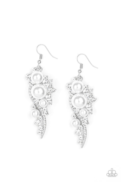 High-End Elegance White Earring-Ericka C Wise, $5 Jewelry -Ericka C Wise, $5 Jewelry Paparazzi accessories jewelry ericka champion wise elite consultant life of the party fashion fix lead and nickel free florida palm bay melbourne