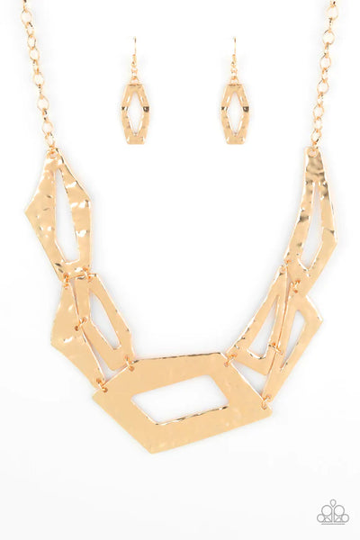 Break The Mold Gold Necklace-Jewelry-Ericka C Wise, $5 Jewelry-Ericka C Wise, $5 Jewelry Paparazzi accessories jewelry ericka champion wise elite consultant life of the party fashion fix lead and nickel free florida palm bay melbourne