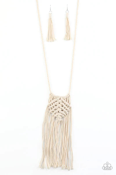 Macrame Mantra White Necklace-Jewelry-Paparazzi Accessories-Ericka C Wise, $5 Jewelry Paparazzi accessories jewelry ericka champion wise elite consultant life of the party fashion fix lead and nickel free florida palm bay melbourne