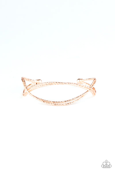 Bend Over Backward Rose Gold Bracelet-Jewelry-Paparazzi Accessories-Ericka C Wise, $5 Jewelry Paparazzi accessories jewelry ericka champion wise elite consultant life of the party fashion fix lead and nickel free florida palm bay melbourne