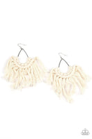 Wanna Piece of Macrame White Earrings-Jewelry-Paparazzi Accessories-Ericka C Wise, $5 Jewelry Paparazzi accessories jewelry ericka champion wise elite consultant life of the party fashion fix lead and nickel free florida palm bay melbourne