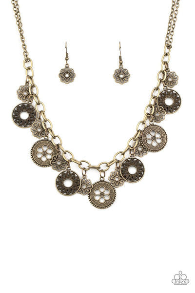 Meadow Masquerade Brass Necklace-Jewelry-Paparazzi Accessories-Ericka C Wise, $5 Jewelry Paparazzi accessories jewelry ericka champion wise elite consultant life of the party fashion fix lead and nickel free florida palm bay melbourne