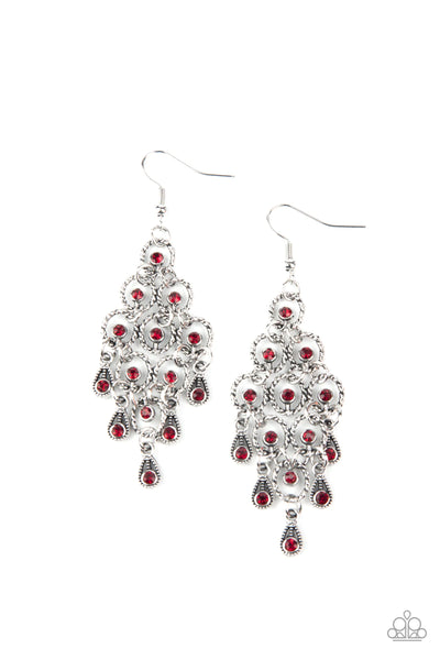 Chandelier Cameo Red Earrings-Jewelry-Paparazzi Accessories-Ericka C Wise, $5 Jewelry Paparazzi accessories jewelry ericka champion wise elite consultant life of the party fashion fix lead and nickel free florida palm bay melbourne