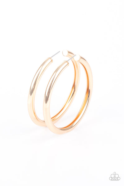 Curve Ball Gold Hoop Earrings-Jewelry-Paparazzi Accessories-Ericka C Wise, $5 Jewelry Paparazzi accessories jewelry ericka champion wise elite consultant life of the party fashion fix lead and nickel free florida palm bay melbourne
