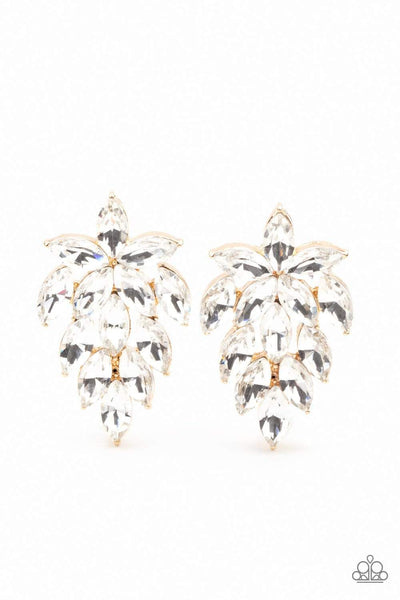 They See Me Glowin Gold Earrings-Jewelry-Paparazzi Accessories-Ericka C Wise, $5 Jewelry Paparazzi accessories jewelry ericka champion wise elite consultant life of the party fashion fix lead and nickel free florida palm bay melbourne