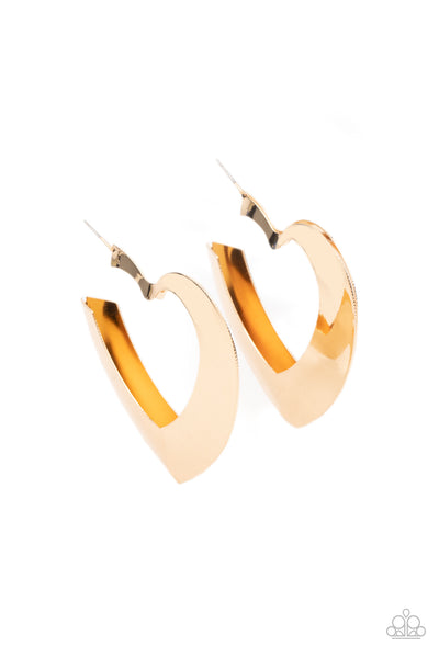 Heart-Racing Radiance Gold Earrings-Jewelry-Paparazzi Accessories-Ericka C Wise, $5 Jewelry Paparazzi accessories jewelry ericka champion wise elite consultant life of the party fashion fix lead and nickel free florida palm bay melbourne