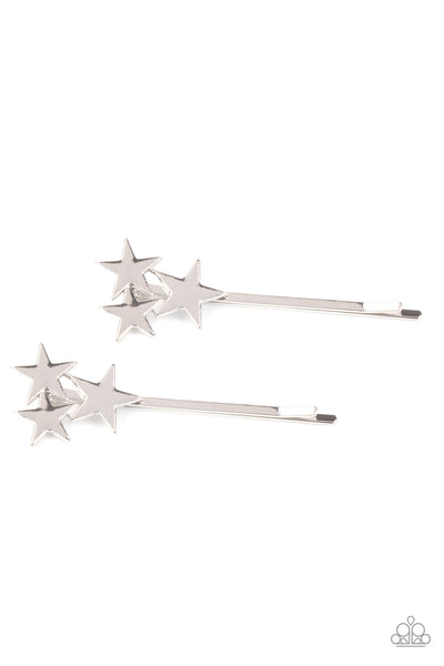 Suddenly Starstruck Silver Hair Accessory-Jewelry-Paparazzi Accessories-Ericka C Wise, $5 Jewelry Paparazzi accessories jewelry ericka champion wise elite consultant life of the party fashion fix lead and nickel free florida palm bay melbourne