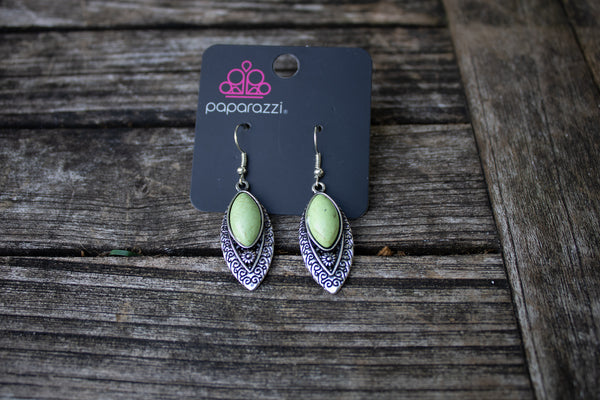 Vintage Green Stone Earrings-Jewelry-Paparazzi Accessories-Ericka C Wise, $5 Jewelry Paparazzi accessories jewelry ericka champion wise elite consultant life of the party fashion fix lead and nickel free florida palm bay melbourne