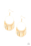 Radiant Chimes Gold Earrings-Jewelry-Paparazzi Accessories-Ericka C Wise, $5 Jewelry Paparazzi accessories jewelry ericka champion wise elite consultant life of the party fashion fix lead and nickel free florida palm bay melbourne