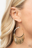 Radiant Chimes Gold Earrings-Jewelry-Paparazzi Accessories-Ericka C Wise, $5 Jewelry Paparazzi accessories jewelry ericka champion wise elite consultant life of the party fashion fix lead and nickel free florida palm bay melbourne