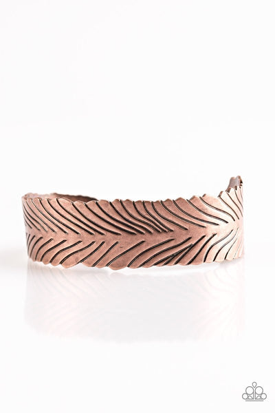 Ruffle Feathers Copper Bracelet-Jewelry-Paparazzi Accessories-Ericka C Wise, $5 Jewelry Paparazzi accessories jewelry ericka champion wise elite consultant life of the party fashion fix lead and nickel free florida palm bay melbourne