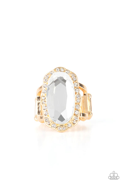 Bling to Heel Gold Ring-Jewelry-Paparazzi Accessories-Ericka C Wise, $5 Jewelry Paparazzi accessories jewelry ericka champion wise elite consultant life of the party fashion fix lead and nickel free florida palm bay melbourne