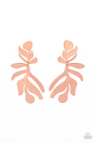 Palm Picnic Copper Earrings-Jewelry-Paparazzi Accessories-Ericka C Wise, $5 Jewelry Paparazzi accessories jewelry ericka champion wise elite consultant life of the party fashion fix lead and nickel free florida palm bay melbourne