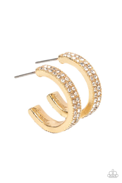 Small Town Twinkle Gold Tiny Hoop Earrings-Jewelry-Paparazzi Accessories-Ericka C Wise, $5 Jewelry Paparazzi accessories jewelry ericka champion wise elite consultant life of the party fashion fix lead and nickel free florida palm bay melbourne