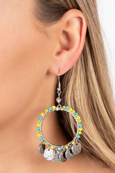 Bohemian Beach Blast Green Earrings-Jewelry-Paparazzi Accessories-Ericka C Wise, $5 Jewelry Paparazzi accessories jewelry ericka champion wise elite consultant life of the party fashion fix lead and nickel free florida palm bay melbourne