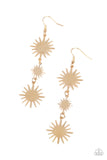 Solar Soul Gold Earrings-Jewelry-Paparazzi Accessories-Ericka C Wise, $5 Jewelry Paparazzi accessories jewelry ericka champion wise elite consultant life of the party fashion fix lead and nickel free florida palm bay melbourne