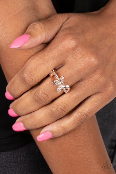 Fetching Flutter Rose Gold Ring-Jewelry-Paparazzi Accessories-Ericka C Wise, $5 Jewelry Paparazzi accessories jewelry ericka champion wise elite consultant life of the party fashion fix lead and nickel free florida palm bay melbourne