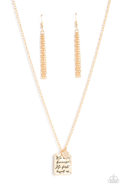 Divine Devotion Gold Necklace-Jewelry-Paparazzi Accessories-Ericka C Wise, $5 Jewelry Paparazzi accessories jewelry ericka champion wise elite consultant life of the party fashion fix lead and nickel free florida palm bay melbourne