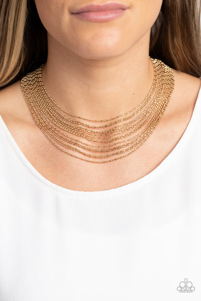 Cascading Chains Gold Necklace-Jewelry-Paparazzi Accessories-Ericka C Wise, $5 Jewelry Paparazzi accessories jewelry ericka champion wise elite consultant life of the party fashion fix lead and nickel free florida palm bay melbourne