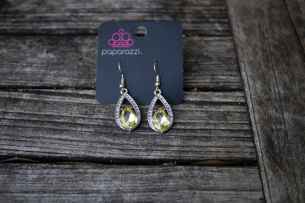 Vintage Yellow Tear Drop Earrings-Jewelry-Paparazzi Accessories-Ericka C Wise, $5 Jewelry Paparazzi accessories jewelry ericka champion wise elite consultant life of the party fashion fix lead and nickel free florida palm bay melbourne