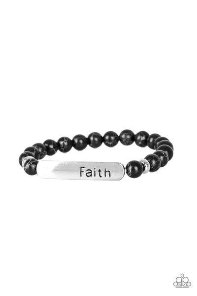 Fearless Faith- Black Stretch Bracelet-Jewelry-Paparazzi Accessories-Ericka C Wise, $5 Jewelry Paparazzi accessories jewelry ericka champion wise elite consultant life of the party fashion fix lead and nickel free florida palm bay melbourne