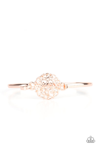 Filigree Fiesta Rose Gold Bracelet-Jewelry-Paparazzi Accessories-Ericka C Wise, $5 Jewelry Paparazzi accessories jewelry ericka champion wise elite consultant life of the party fashion fix lead and nickel free florida palm bay melbourne