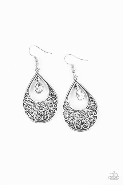 Garden Magic White Earrings-Jewelry-Paparazzi Accessories-Ericka C Wise, $5 Jewelry Paparazzi accessories jewelry ericka champion wise elite consultant life of the party fashion fix lead and nickel free florida palm bay melbourne