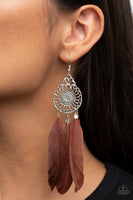 Pretty in Plumes Brown Earrings-Jewelry-Paparazzi Accessories-Ericka C Wise, $5 Jewelry Paparazzi accessories jewelry ericka champion wise elite consultant life of the party fashion fix lead and nickel free florida palm bay melbourne