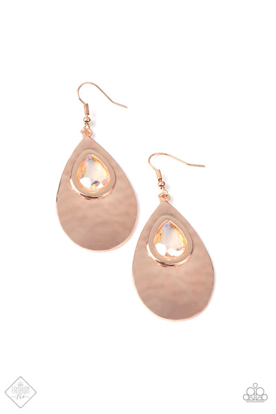 Tranquil Trove Rose Gold Earrings-Jewelry-Paparazzi Accessories-Ericka C Wise, $5 Jewelry Paparazzi accessories jewelry ericka champion wise elite consultant life of the party fashion fix lead and nickel free florida palm bay melbourne