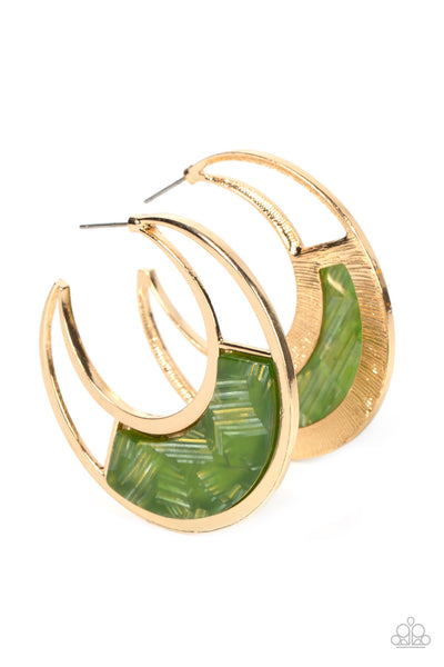 Contemporary Curves Green Earrings-Jewelry-Paparazzi Accessories-Ericka C Wise, $5 Jewelry Paparazzi accessories jewelry ericka champion wise elite consultant life of the party fashion fix lead and nickel free florida palm bay melbourne