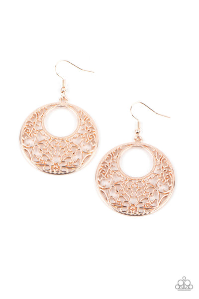 Vineyard Romance Rose Gold Earrings-Jewelry-Paparazzi Accessories-Ericka C Wise, $5 Jewelry Paparazzi accessories jewelry ericka champion wise elite consultant life of the party fashion fix lead and nickel free florida palm bay melbourne