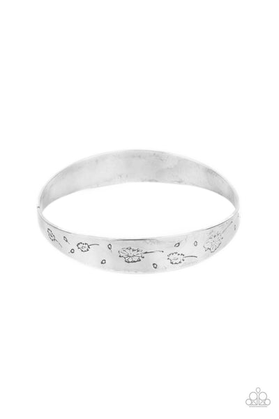 Dandelion Dreamland Silver Bracelet-Jewelry-Paparazzi Accessories-Ericka C Wise, $5 Jewelry Paparazzi accessories jewelry ericka champion wise elite consultant life of the party fashion fix lead and nickel free florida palm bay melbourne