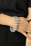 Eiffel Tower Tryst White Bracelets-Jewelry-Paparazzi Accessories-Ericka C Wise, $5 Jewelry Paparazzi accessories jewelry ericka champion wise elite consultant life of the party fashion fix lead and nickel free florida palm bay melbourne