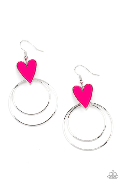Happily Ever Hearts Pink Earrings-Jewelry-Paparazzi Accessories-Ericka C Wise, $5 Jewelry Paparazzi accessories jewelry ericka champion wise elite consultant life of the party fashion fix lead and nickel free florida palm bay melbourne