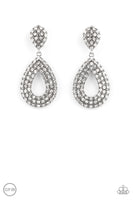 Pack in the Pizzazz White Clip On Earrings-Jewelry-Paparazzi Accessories-Ericka C Wise, $5 Jewelry Paparazzi accessories jewelry ericka champion wise elite consultant life of the party fashion fix lead and nickel free florida palm bay melbourne