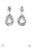 Pack in the Pizzazz White Clip On Earrings-Jewelry-Paparazzi Accessories-Ericka C Wise, $5 Jewelry Paparazzi accessories jewelry ericka champion wise elite consultant life of the party fashion fix lead and nickel free florida palm bay melbourne