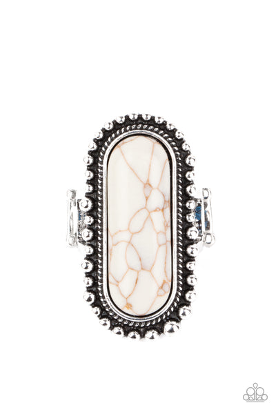 Sedona Scene White Ring-Jewelry-Paparazzi Accessories-Ericka C Wise, $5 Jewelry Paparazzi accessories jewelry ericka champion wise elite consultant life of the party fashion fix lead and nickel free florida palm bay melbourne