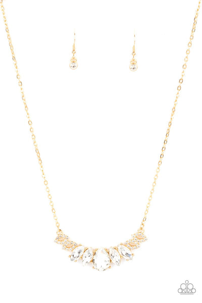 Bride-to-Beam Gold Necklace-Jewelry-Paparazzi Accessories-Ericka C Wise, $5 Jewelry Paparazzi accessories jewelry ericka champion wise elite consultant life of the party fashion fix lead and nickel free florida palm bay melbourne