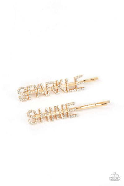 Center of the Sparkle-verse Gold Hair Clip-Jewelry-Paparazzi Accessories-Ericka C Wise, $5 Jewelry Paparazzi accessories jewelry ericka champion wise elite consultant life of the party fashion fix lead and nickel free florida palm bay melbourne