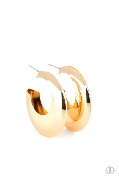 Chic Cresento Gold Hoop Earring-Jewelry-Paparazzi Accessories-Ericka C Wise, $5 Jewelry Paparazzi accessories jewelry ericka champion wise elite consultant life of the party fashion fix lead and nickel free florida palm bay melbourne