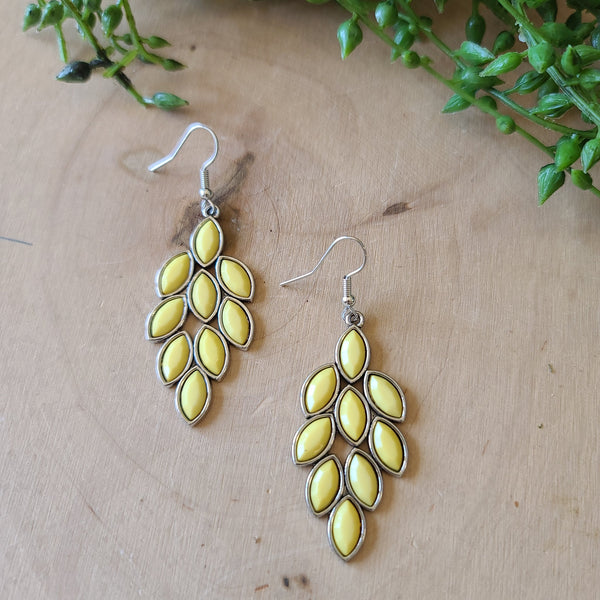 Flamboyant Foliage Yellow Earrings-Jewelry-Paparazzi Accessories-Ericka C Wise, $5 Jewelry Paparazzi accessories jewelry ericka champion wise elite consultant life of the party fashion fix lead and nickel free florida palm bay melbourne